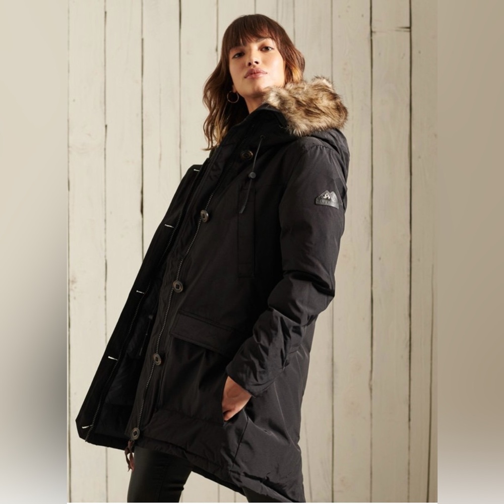 Superdry Women's Black Parka with Fur Hood